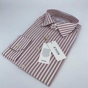 Eton Dress Shirt Mens XL 17 1/2 - 44 Pink White Striped Signature Twill Slim Fit